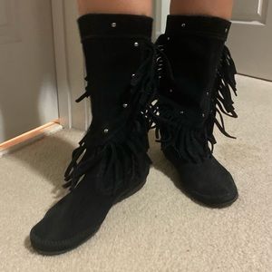 Black Suede Fringe Minnetonka boots